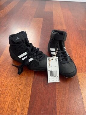 Adidas Kids HVC Wrestling Shoes Black with White Stripes